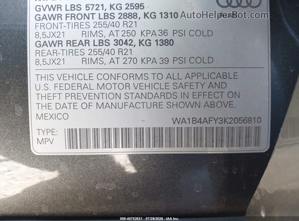 WA1B4AFY3K2056810 2019 AUDI SQ5 Gray Շարժիչի բաժամունքի տեսք