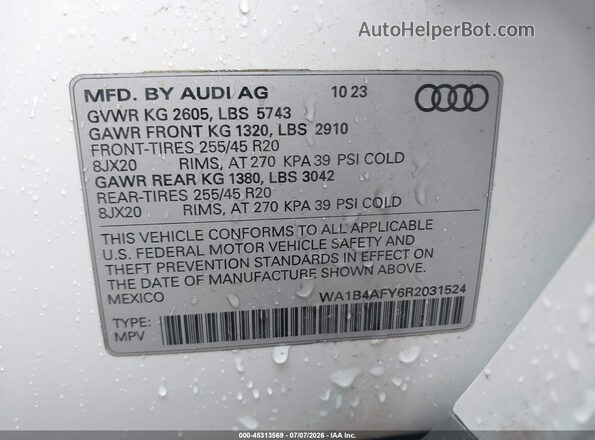WA1B4AFY6R2031524 2024 AUDI SQ5 White Engine compartment view