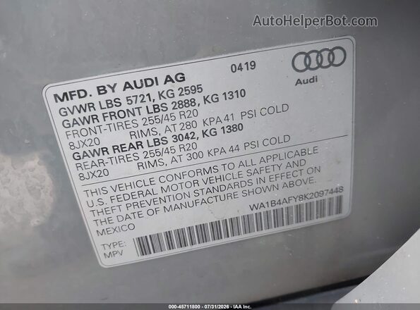 WA1B4AFY8K2097448 2019 AUDI SQ5 Green Вид наклейки з VIN-кодом