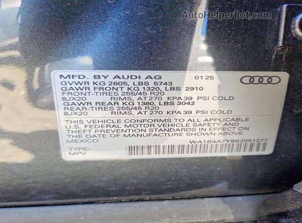 WA1B4AFY8S2051277 2025 AUDI SQ5 Black Вид наклейки з VIN-кодом