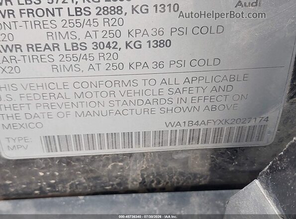WA1B4AFYXK2027174 2019 AUDI SQ5 Черный Вид подкапотного пространства
