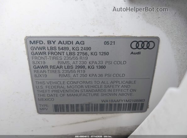 WA1BAAFY1M2105983 2021 AUDI Q5 White Engine compartment view