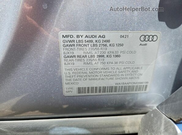 WA1BAAFY3M2096199 2021 AUDI Q5 Silver VIN կոդի պիտակի տեսք