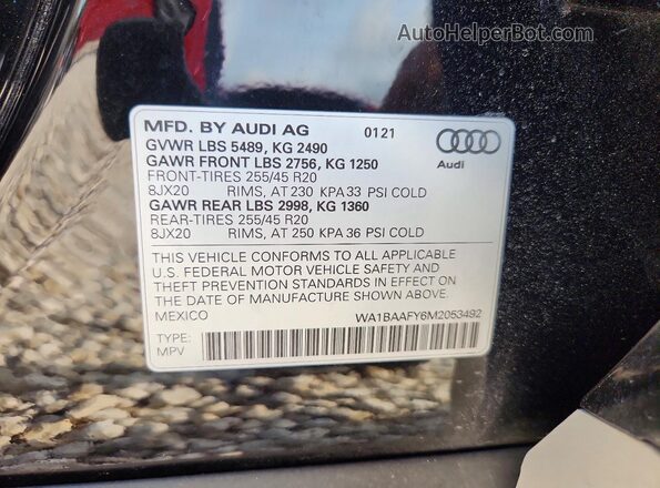 WA1BAAFY6M2053492 2021 AUDI Q5 Black VIN կոդի պիտակի տեսք