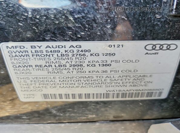 WA1BAAFY6M2055503 2021 AUDI Q5 Black VIN კოდის სტიკერის ხედი