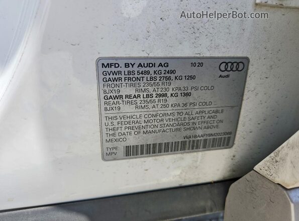 WA1BAAFY8M2023068 2021 AUDI Q5 White Вид підкапотного простору