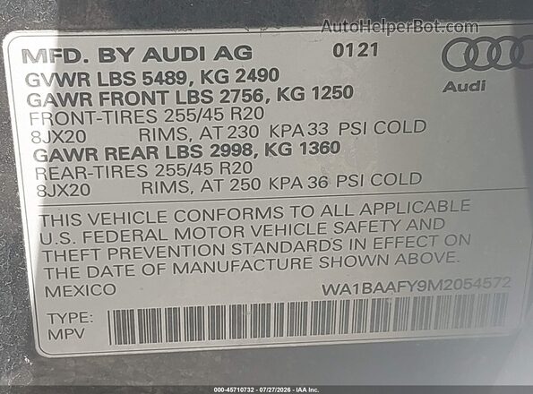 WA1BAAFY9M2054572 2021 AUDI Q5 Black Вид підкапотного простору