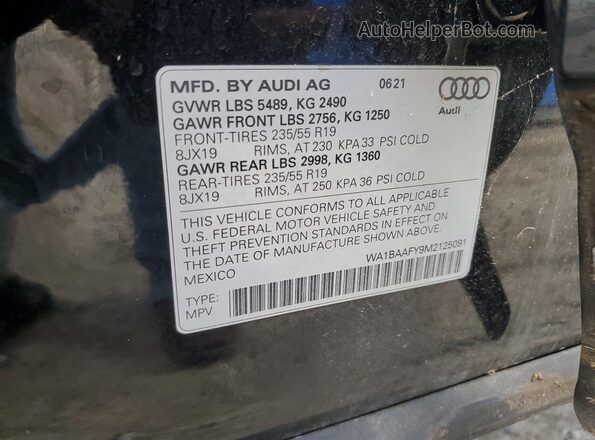 WA1BAAFY9M2125091 2021 AUDI Q5 Черный Панорамный вид салона 360°