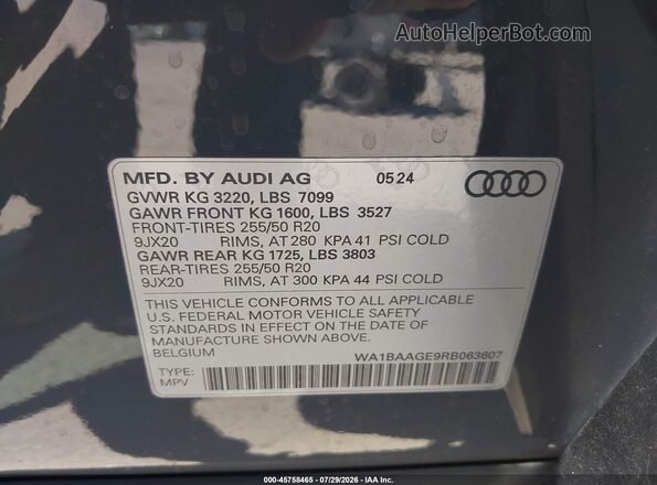 WA1BAAGE9RB063607 2024 AUDI Q8 E-TRON Серый Вид подкапотного пространства