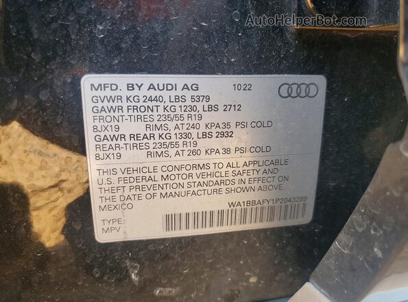 WA1BBAFY1P2043289 2023 AUDI Q5 Black Вид наклейки з VIN-кодом