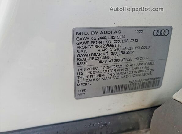 WA1BBAFY6P2038508 2023 AUDI Q5 White Vista de la etiqueta del VIN