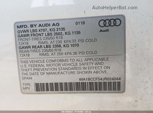 WA1BCCFS4JR024044 2018 AUDI Q3 Белый Вид подкапотного пространства