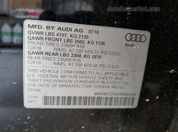 WA1BCCFS5HR004248 2017 AUDI Q3 Black Շարժիչի բաժամունքի տեսք