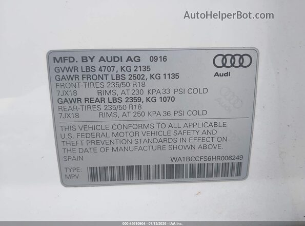 WA1BCCFS6HR006249 2017 AUDI Q3 White Widok komory silnika