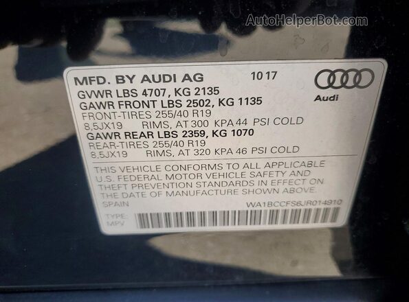 WA1BCCFS6JR014910 2018 AUDI Q3 Черный Вид подкапотного пространства