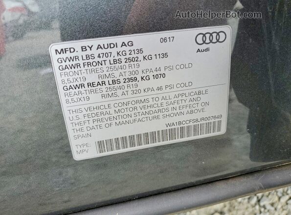 WA1BCCFS8JR007649 2018 AUDI Q3 Gray VIN sticker view