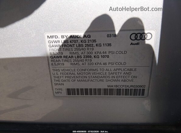 WA1BCCFSXJR030902 2018 AUDI Q3 Silver Engine compartment view
