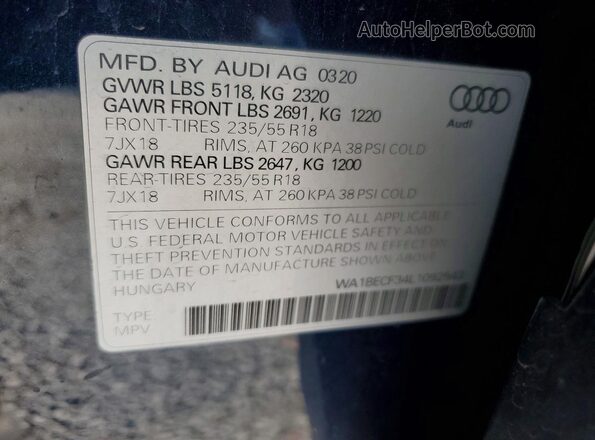 WA1BECF34L1092543 2020 AUDI Q3 Blue Widok komory silnika