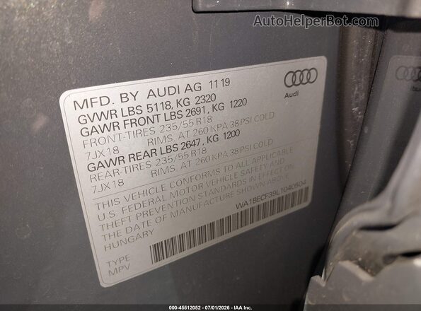 WA1BECF39L1040504 2020 AUDI Q3 Gray Engine compartment view