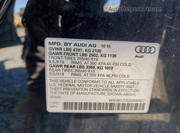 WA1BFCFS2GR008571 2016 AUDI Q3 Черный Вид наклейки с VIN-кодом