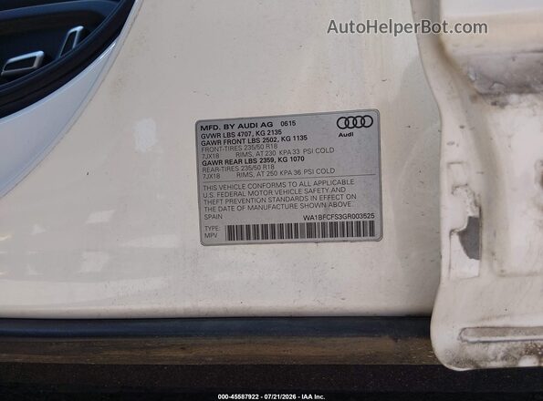 WA1BFCFS3GR003525 2016 AUDI Q3 White ძრავის განყოფილების ხედი
