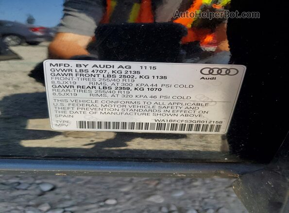 WA1BFCFS3GR012158 2016 AUDI Q3 Black Вид наклейки з VIN-кодом