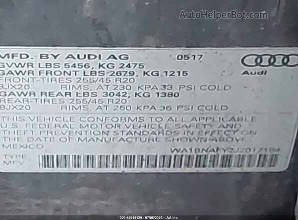 WA1BNAFY2J2017184 2018 AUDI Q5 Gray Widok komory silnika
