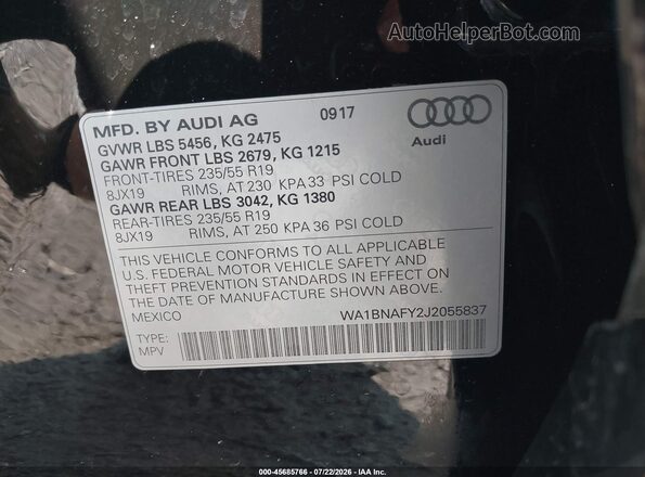 WA1BNAFY2J2055837 2018 AUDI Q5 Black Engine compartment view