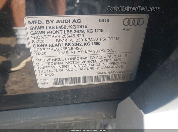 WA1BNAFY2J2234475 2018 AUDI Q5 Black Շարժիչի բաժամունքի տեսք