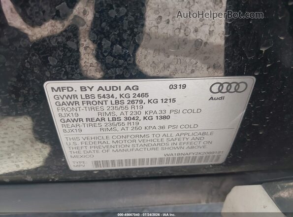 WA1BNAFY2K2089181 2019 AUDI Q5 Черный Вид подкапотного пространства