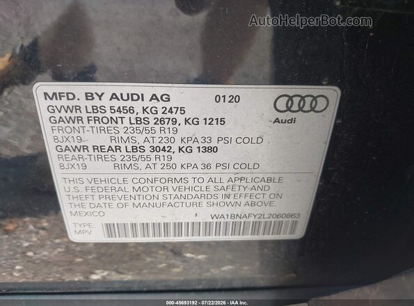 WA1BNAFY2L2060863 2020 AUDI Q5 Black Vista del compartimento del motor