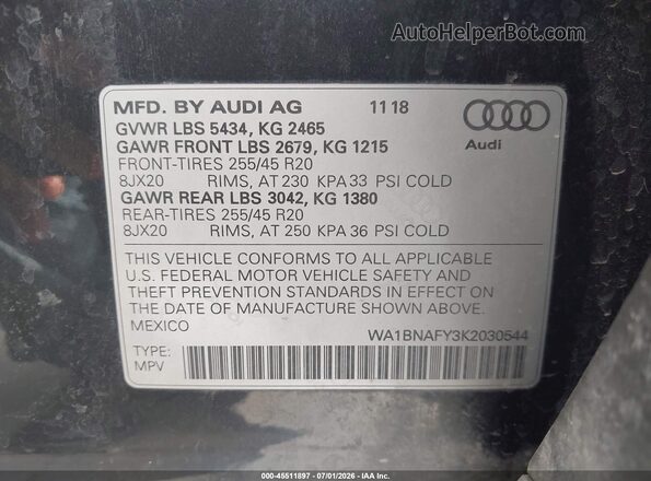 WA1BNAFY3K2030544 2019 AUDI Q5 Серый Вид подкапотного пространства