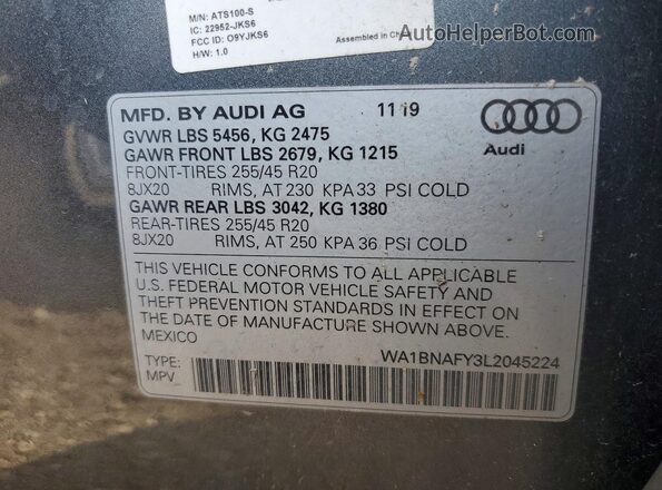 WA1BNAFY3L2045224 2020 AUDI Q5 Gray Engine compartment view