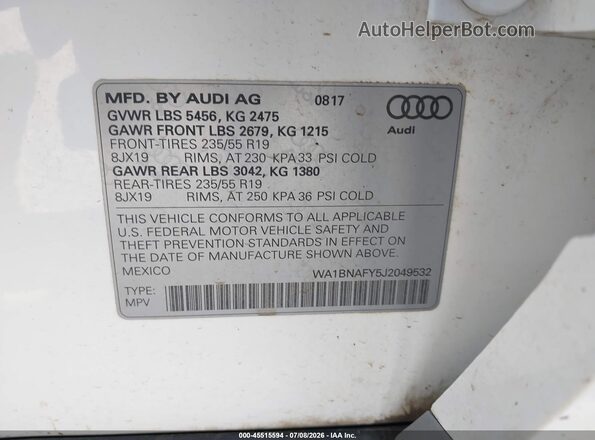 WA1BNAFY5J2049532 2018 AUDI Q5 White Engine compartment view