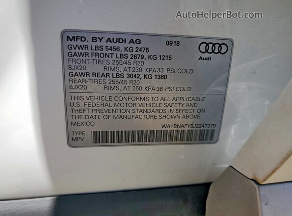 WA1BNAFY5J2247379 2018 AUDI Q5 White VIN sticker view