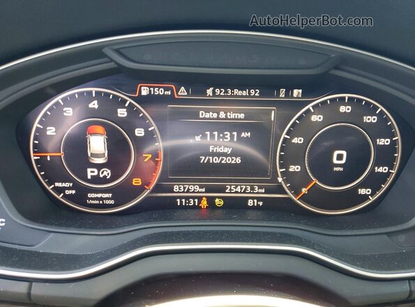WA1BNAFY5J2247379 2018 AUDI Q5 White Instrument cluster view