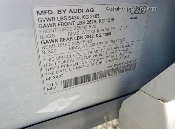WA1BNAFY5K2062833 2019 AUDI Q5 Silver Engine compartment view