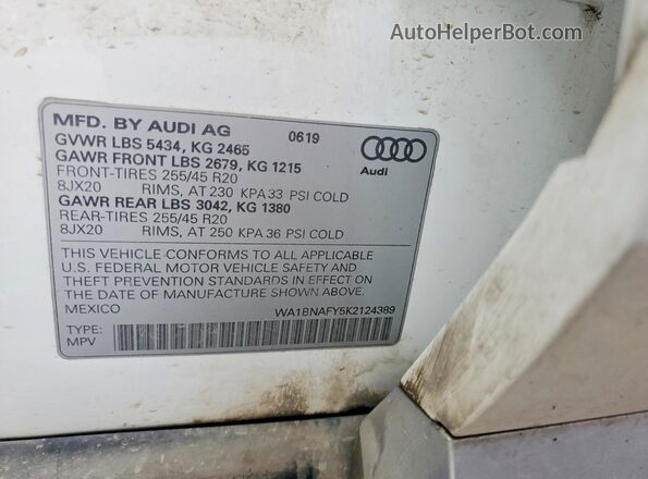 WA1BNAFY5K2124389 2019 AUDI Q5 White Вид наклейки з VIN-кодом