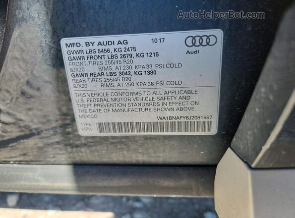 WA1BNAFY6J2081597 2018 AUDI Q5 Black Vista interior de 360 grados