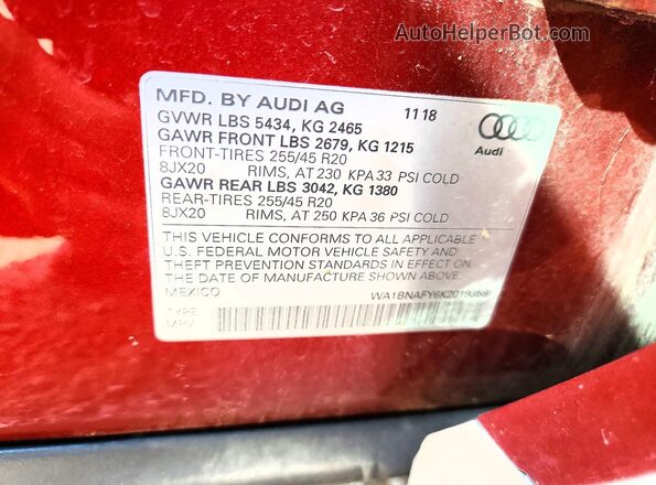 WA1BNAFY6K2019358 2019 AUDI Q5 Burgundy Շարժիչի բաժամունքի տեսք