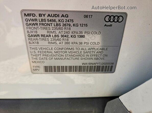 WA1BNAFY7J2020338 2018 AUDI Q5 White 360 interior view