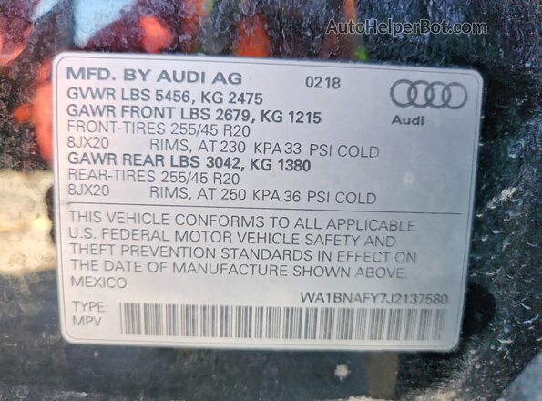 WA1BNAFY7J2137580 2018 AUDI Q5 Black VIN sticker view
