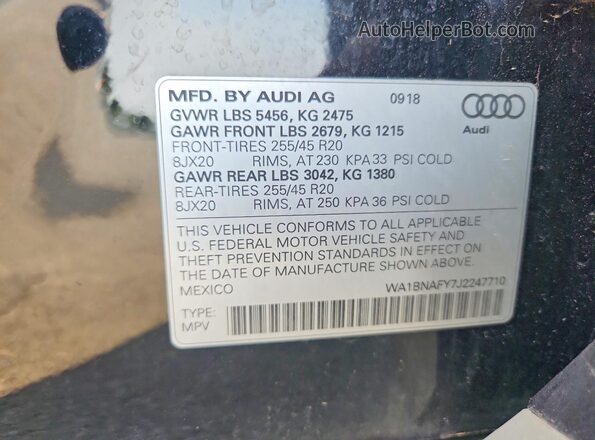 WA1BNAFY7J2247710 2018 AUDI Q5 Black Widok naklejki z numerem VIN