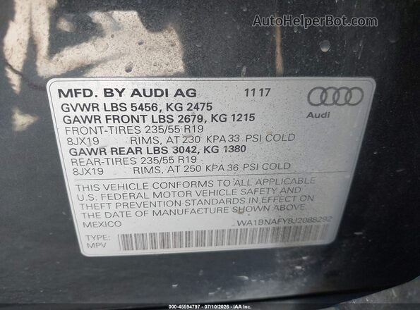 WA1BNAFY8J2088292 2018 AUDI Q5 Черный Вид подкапотного пространства