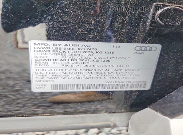 WA1BNAFY8L2042769 2020 AUDI Q5 Black Вид наклейки з VIN-кодом