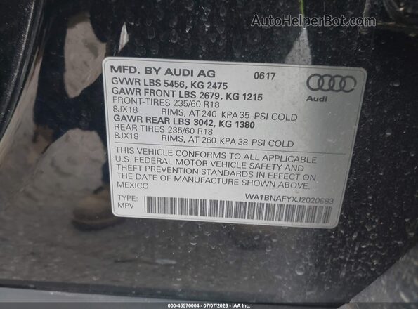WA1BNAFYXJ2020883 2018 AUDI Q5 Black Շարժիչի բաժամունքի տեսք