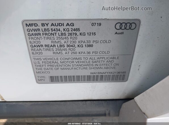 WA1BNAFYXK2136165 2019 AUDI Q5 White Շարժիչի բաժամունքի տեսք