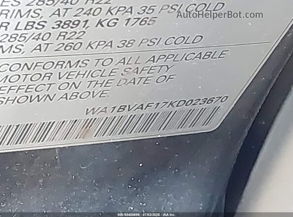 WA1BVAF17KD023670 2019 AUDI Q8 Gray Widok komory silnika
