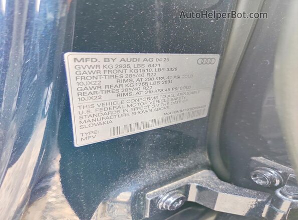 WA1BVBF1XSD034426 2025 AUDI Q8 Blue Vista de la etiqueta del VIN