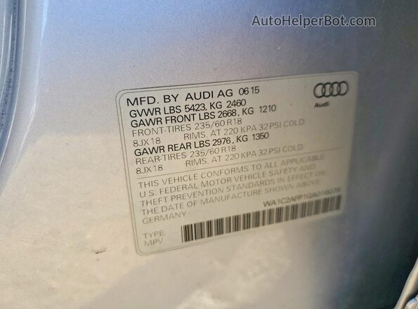 WA1C2AFP1GA016076 2016 AUDI Q5 Silver Вид наклейки з VIN-кодом